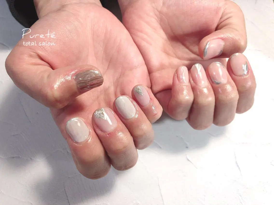ネイル パープル シルバー ハンドネイル nailsalon Puretéのネイルデザイン