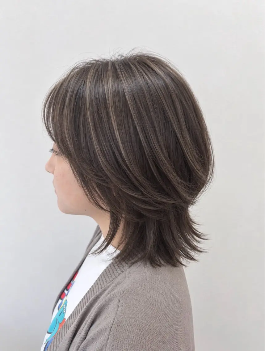 ミディアム ハイライト レイヤーカット 外ハネヘア 高嶋拓也/宇都宮 /江曽島/クリーピーのヘアスタイル