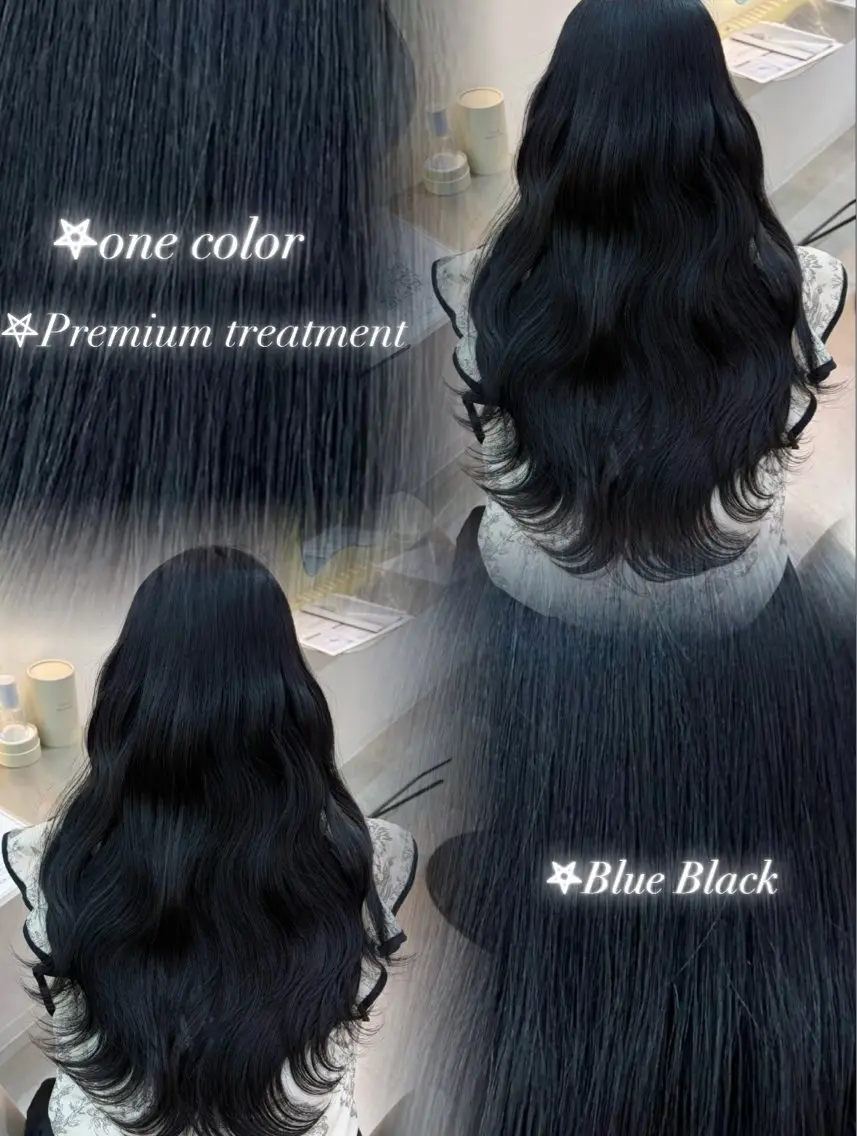 ロング カラー ヘアアレンジ 黒髪 ブルーカラー ブルーブラック 透明感カラー ヘアカラー 🩶透明感カラー 池袋/mei🩶のヘアスタイル