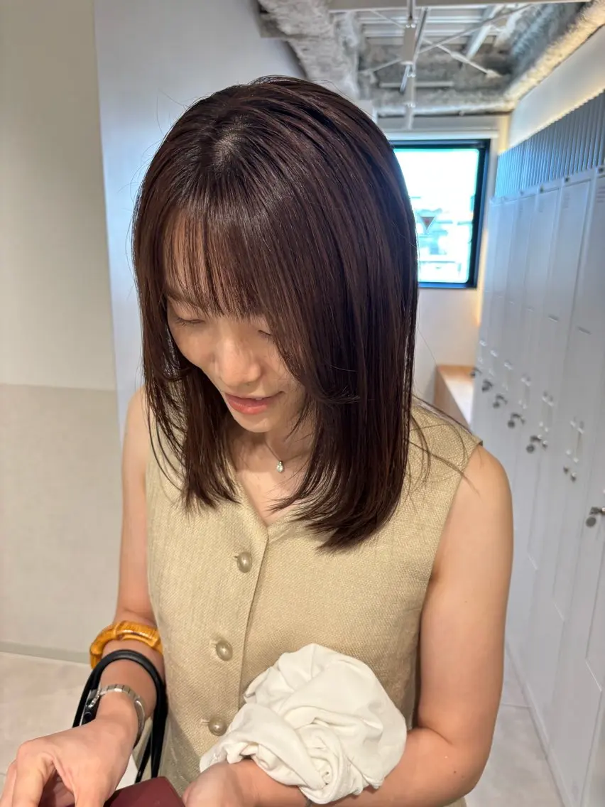 ミディアム カラー パーマ ヘアアレンジ ブラウンカラー ナチュラルブラウン 髪質改善 カット トリートメント ヘッドスパ ヘアセット 押切 響 のヘアスタイル