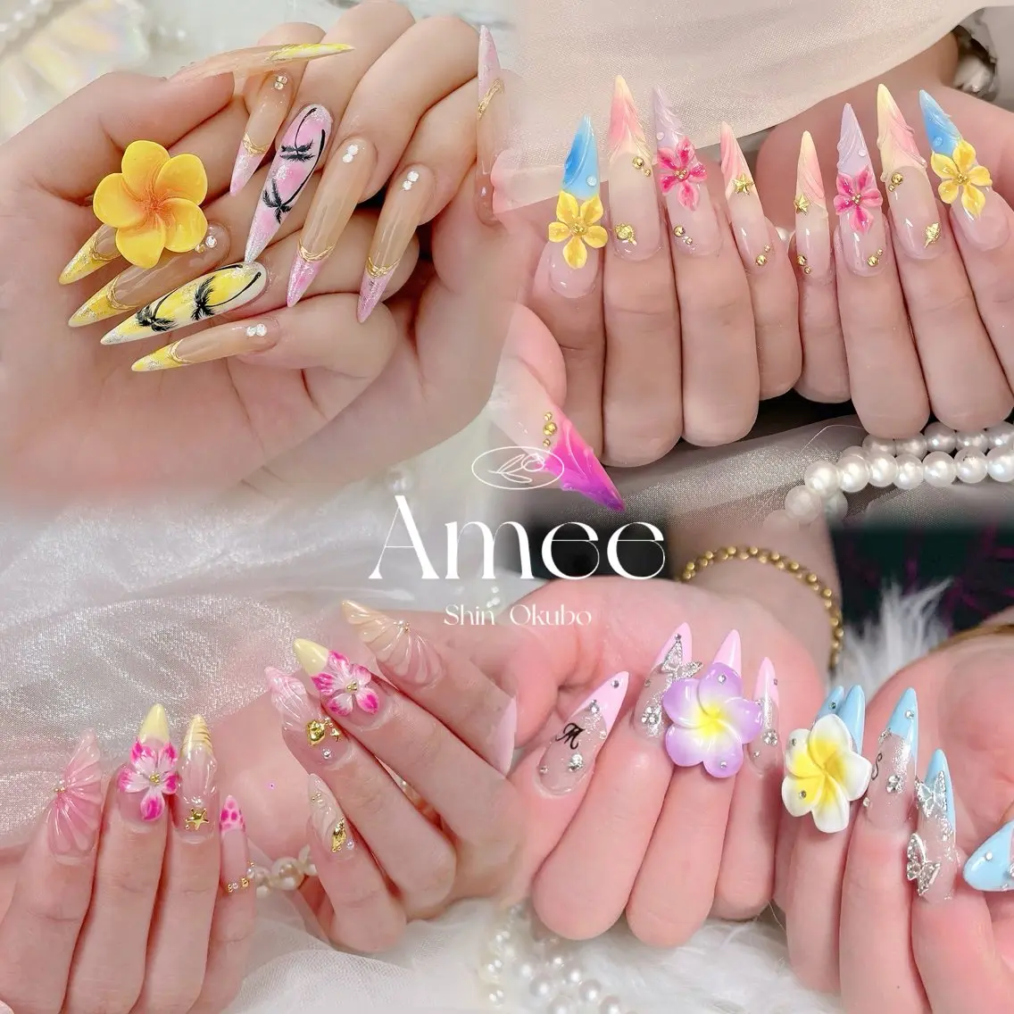 ネイル オーロラネイル クリアネイル 成人式 フラッシュネイル ジェルネイル ハンドネイル Amee Nail Salonのネイルデザイン