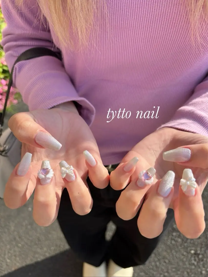 ネイル ガーリー キラキラネイル 韓国ネイル マグネットネイル ワンカラーネイル tytto nail ❤︎‪‪eri‪‪のネイルデザイン