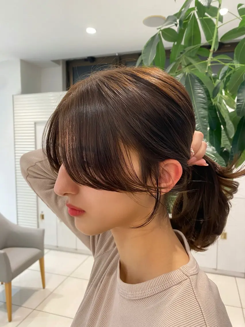ミディアム カラー 顔周りカット カット 🎀TEN🎀 オリーブベージュのヘアスタイル