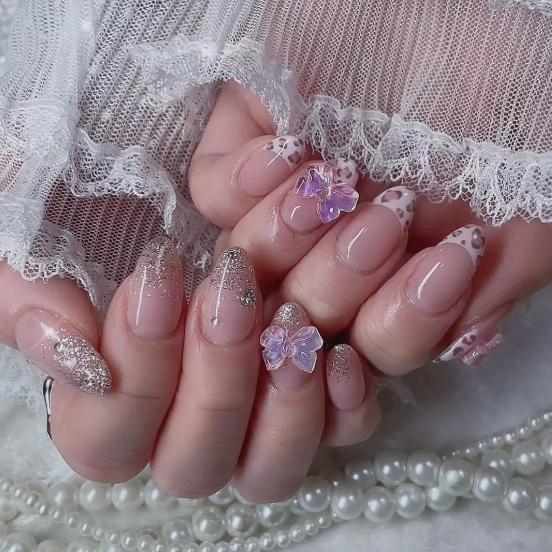 ネイル ハンドネイル MINAMI໒꒱ Y2K、韓国ガーリーのネイルデザイン