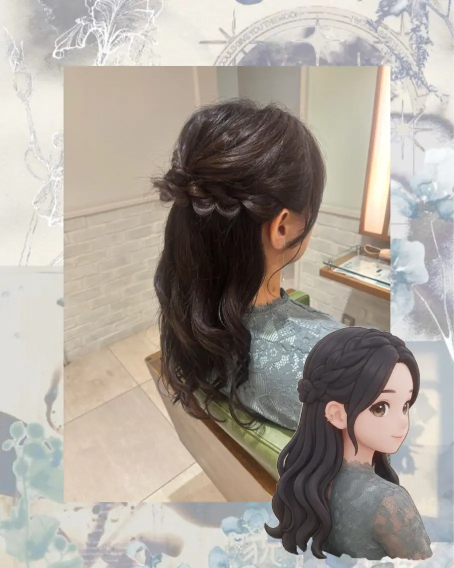 ロング ヘアアレンジ 夜会巻き ハーフアップ 結婚式・ブライダル ヘアセット 艶カラー✨ヘア アレンジ🎀Rianのヘアスタイル