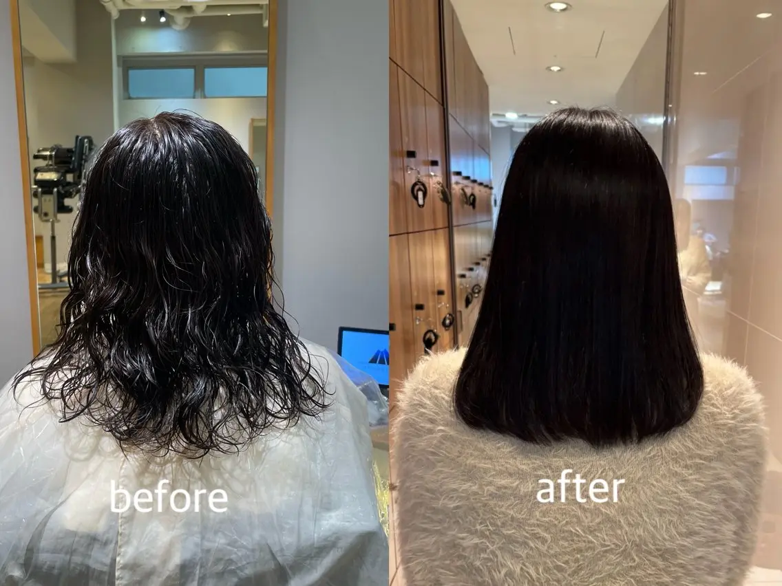 セミロング パーマ セミロングパーマ 縮毛矯正 縮毛矯正/レイヤー 🌙児玉光瑠のヘアスタイル