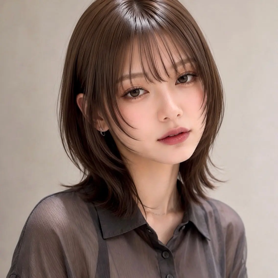 ミディアム カラー パーマ ミディアムレイヤー ベージュカラー オリーブベージュ レイヤーカット 縮毛矯正 カット 縮毛矯正 ラフモードハッシュ× 巻ける縮毛矯正 渋谷のヘアスタイル