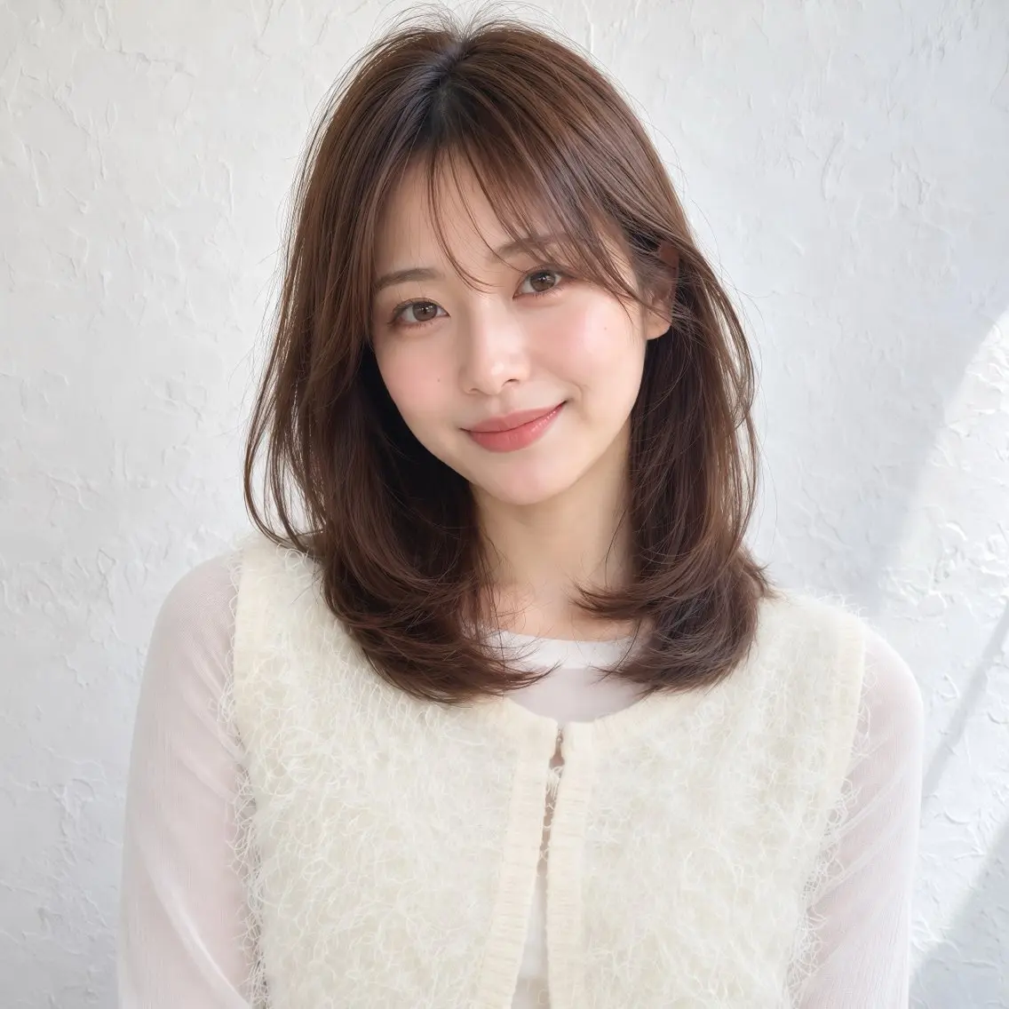 ミディアム カラー ミディアムレイヤー レイヤーカット カット ヘアカラー トリートメント 銀座/モテ🤍垢抜け レイヤー/あさみのヘアスタイル
