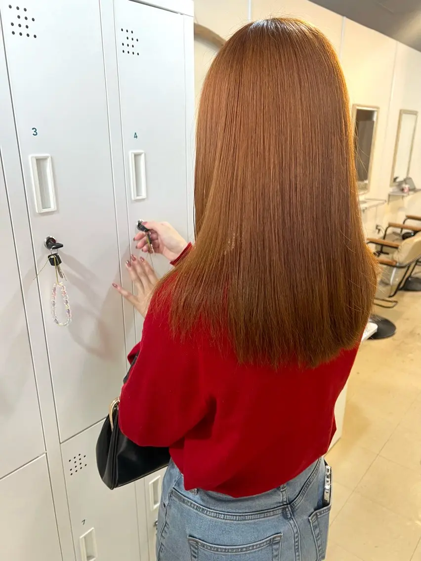 ミディアム カラー ブリーチ ダブルカラー ブリーチなしカラー オレンジ Sherry/R 三川町 ayakaのヘアスタイル