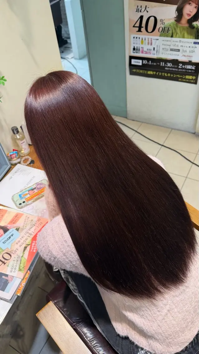 ロング カラー ブラウンカラー チョコレートブラウン ヘアカラー トリートメント まい🎀ピンク💝 透明感/髪質改善のヘアスタイル