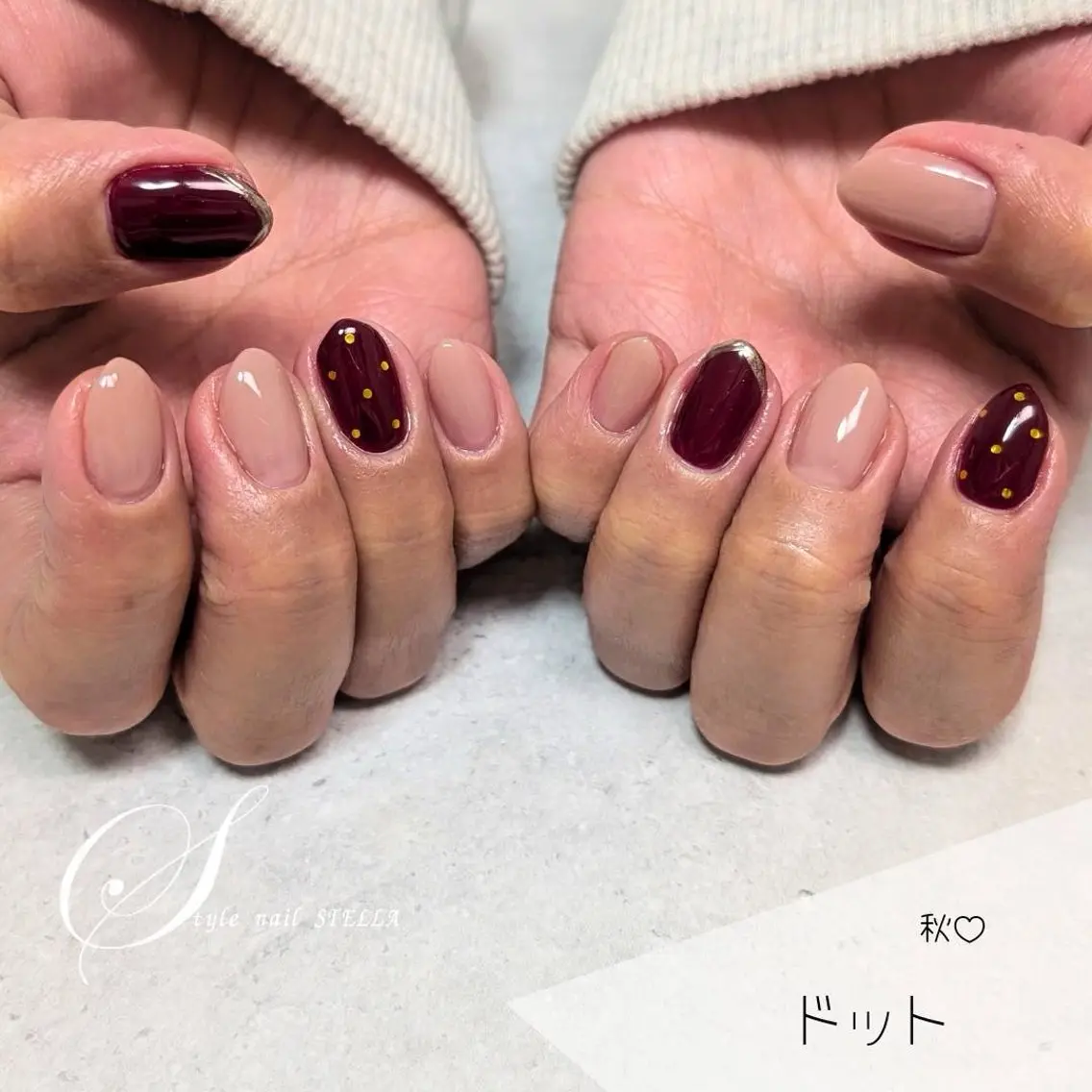 ネイル ドット フレンチネイル ミラーネイル ハンドネイル ステラ marikominoのネイルデザイン