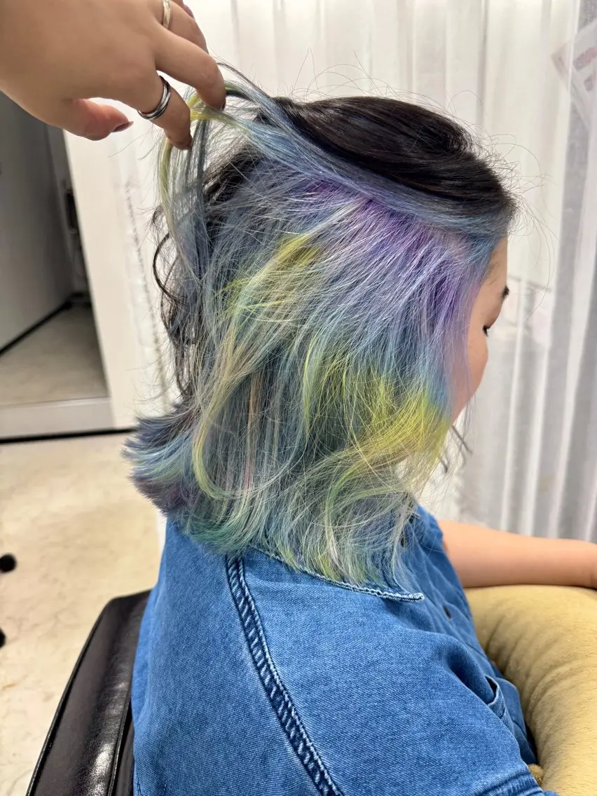 ミディアム カラー デザインカラー インナーカラー カット ヘアカラー トリートメント ヒラガカナ▼ ECLAT HAIRのヘアスタイル