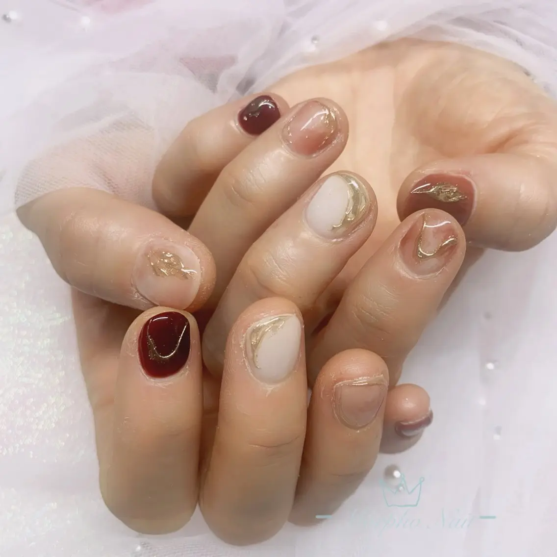 ネイル 長さ出し ジェルネイル キラキラネイル 大理石ネイル(マーブル) ニュアンスネイル Morpho nailのネイルデザイン