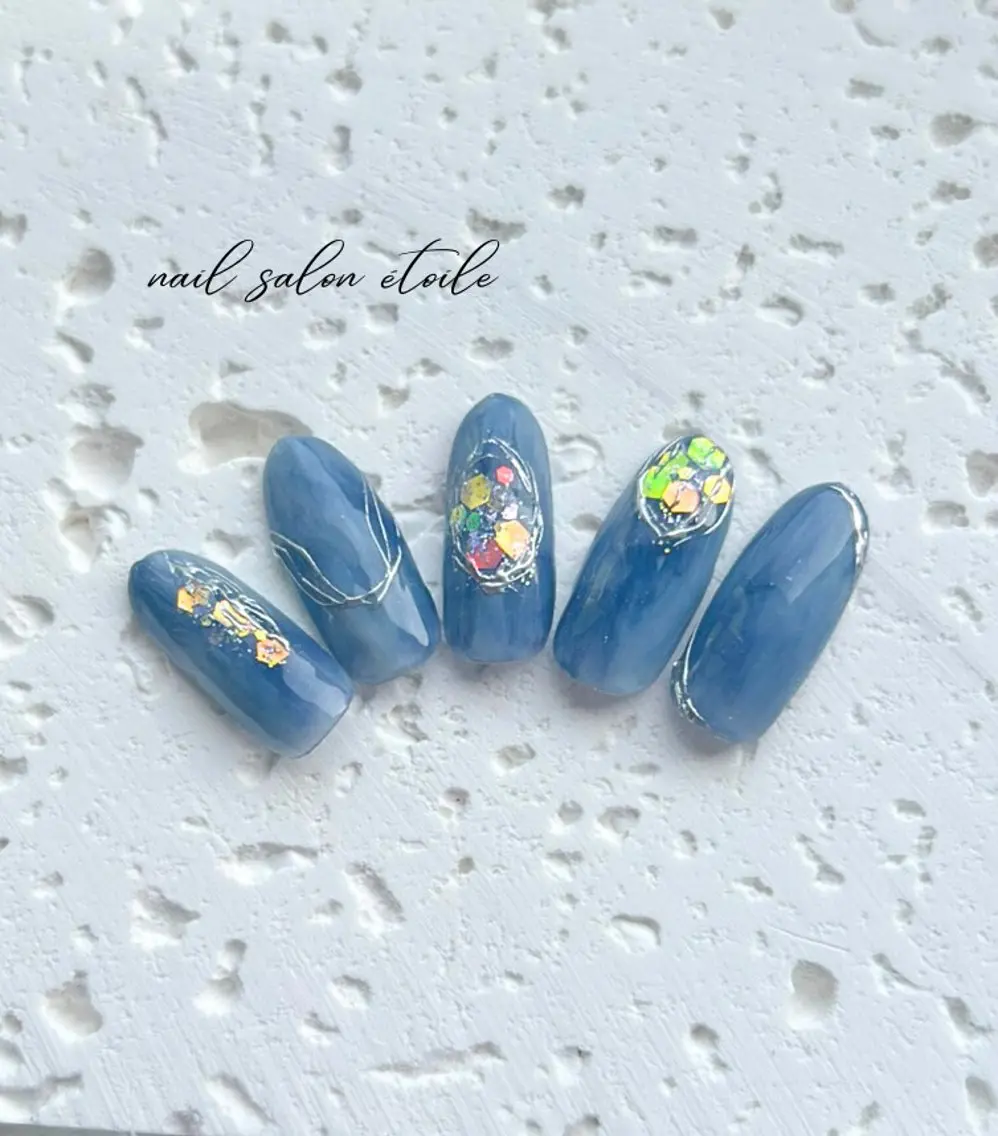 ネイル ブルー ニュアンスネイル 春ネイル 夏ネイル ハンドネイル nail salon étoileのネイルデザイン