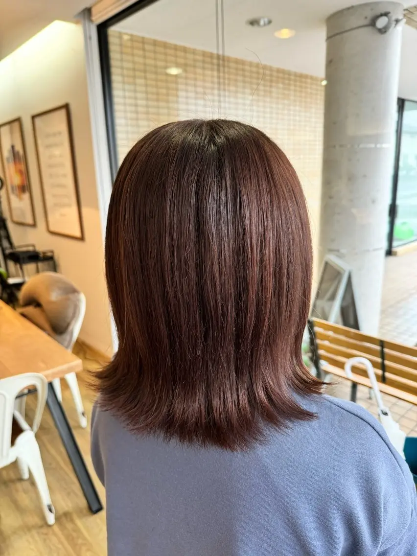 ミディアム カラー オレンジ ピンクカラー ヘアカラー トリートメント ツキダテ ユイのヘアスタイル