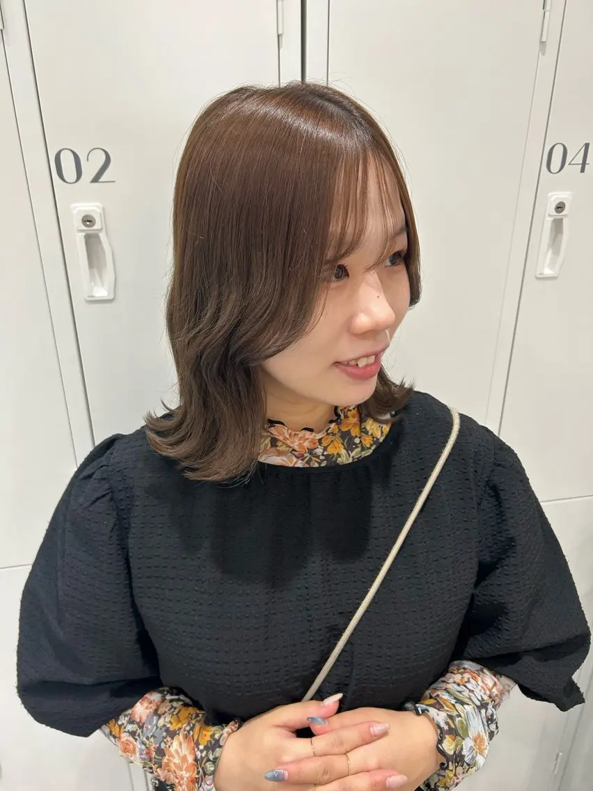 ミディアム カラー ヘアアレンジ ブラウンカラー ミルクティーブラウン ヘアカラー ボブ /ニュアンス/ satomi🧸💖のヘアスタイル