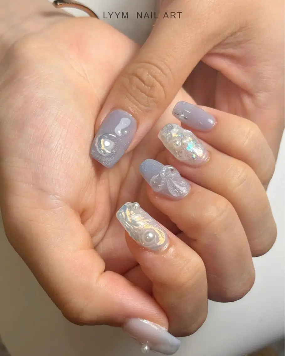 ネイル アートネイル オーロラネイル ブルー グラデーション 韓国ネイル LYYM Salonのネイルデザイン