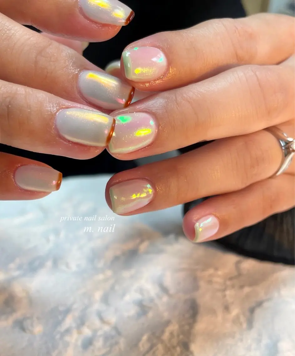 ネイル オーロラネイル フレンチネイル ミラーネイル シンプルネイル ハンドネイル m.nail salonのネイルデザイン