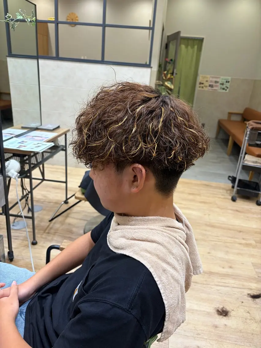 カラー パーマ メンズ メンズメッシュ メンズパーマ メッシュ カット ヘアカラー パーマ 小田 暉のヘアスタイル