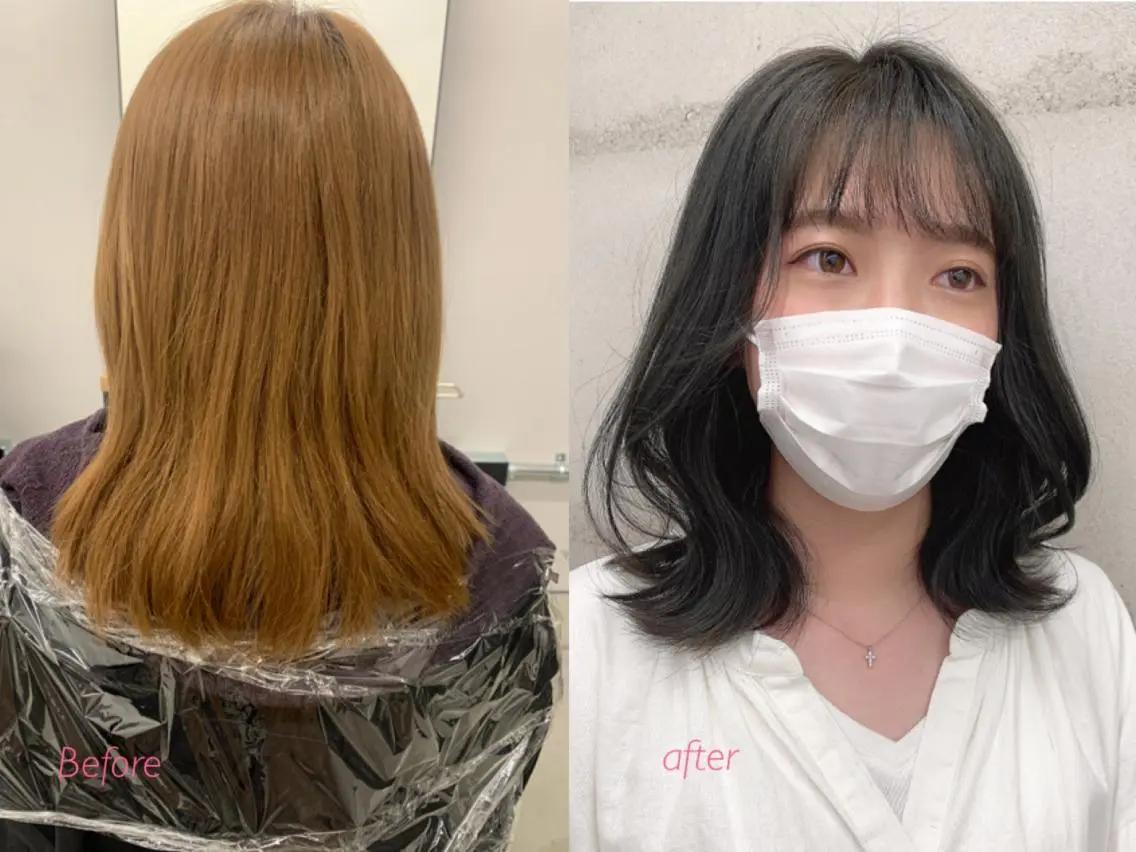 ミディアム カラー イヤリングカラー グレージュ インナーカラー くびれヘア 髪質改善 カット ヘアカラー トリートメント 透明感/オリーブ/ グレージュ/YUKAのヘアスタイル