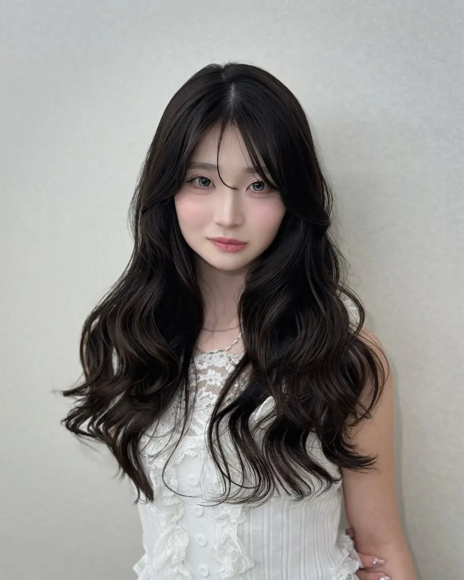 ロング ロングレイヤー 顔まわりレイヤー 韓国風ヘア レイヤーカット ロング クニヨシ ハルヤのヘアスタイル