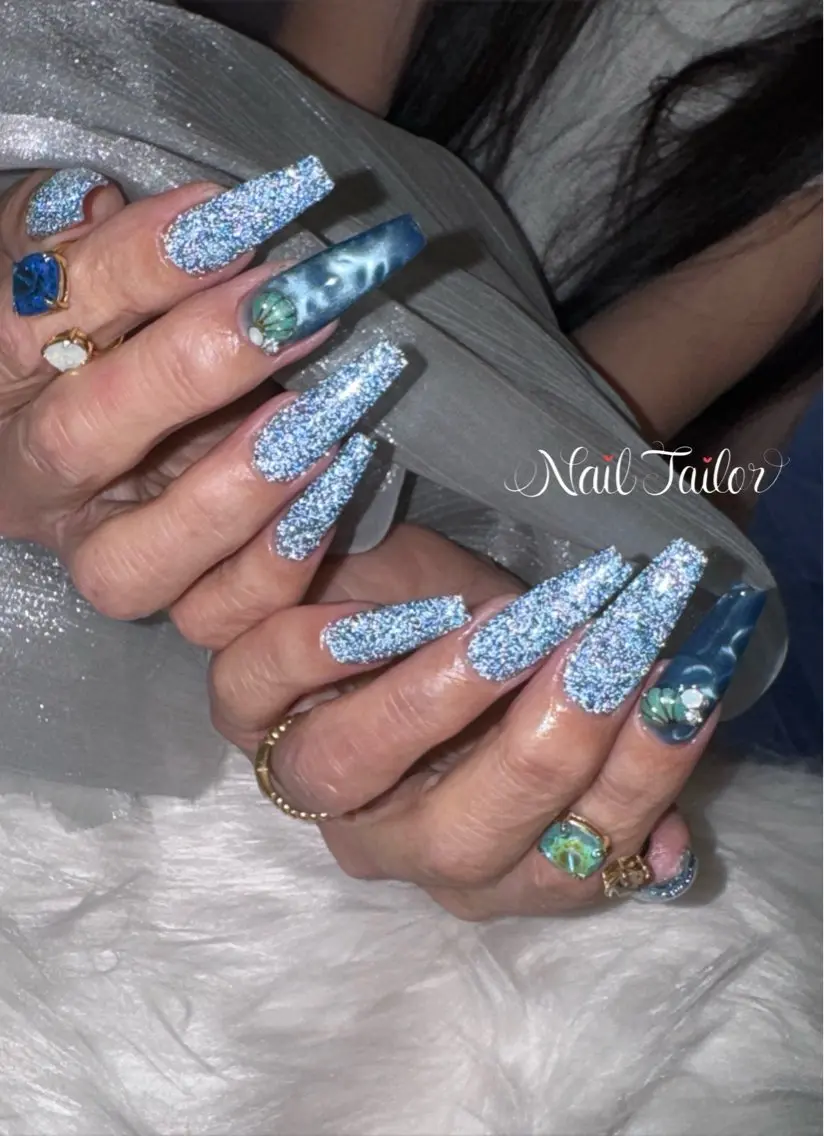 ネイル フラッシュネイル 水色 夏ネイル ハンドネイル NailTailor ネイルテイラーのネイルデザイン