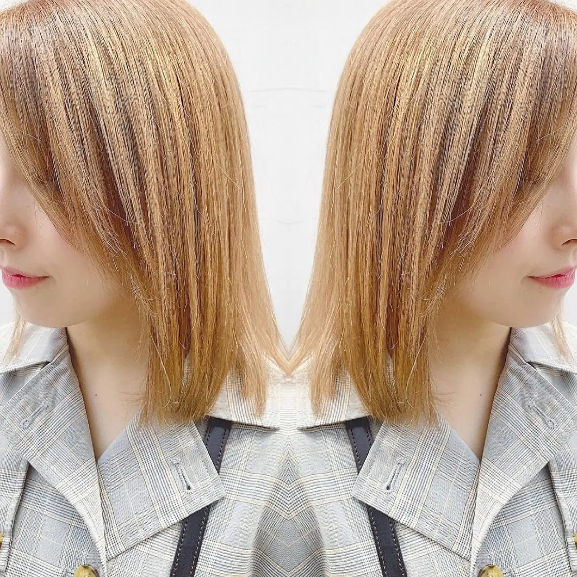 セミロング カラー ヘアアレンジ ブリーチ カット ヘアカラー 竹内啓太 ボブのヘアスタイル