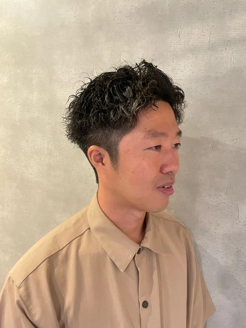 ショート パーマ メンズ カット パーマ ヘアセット 心斎橋/メンズ /ルレイル/地形真希のヘアスタイル