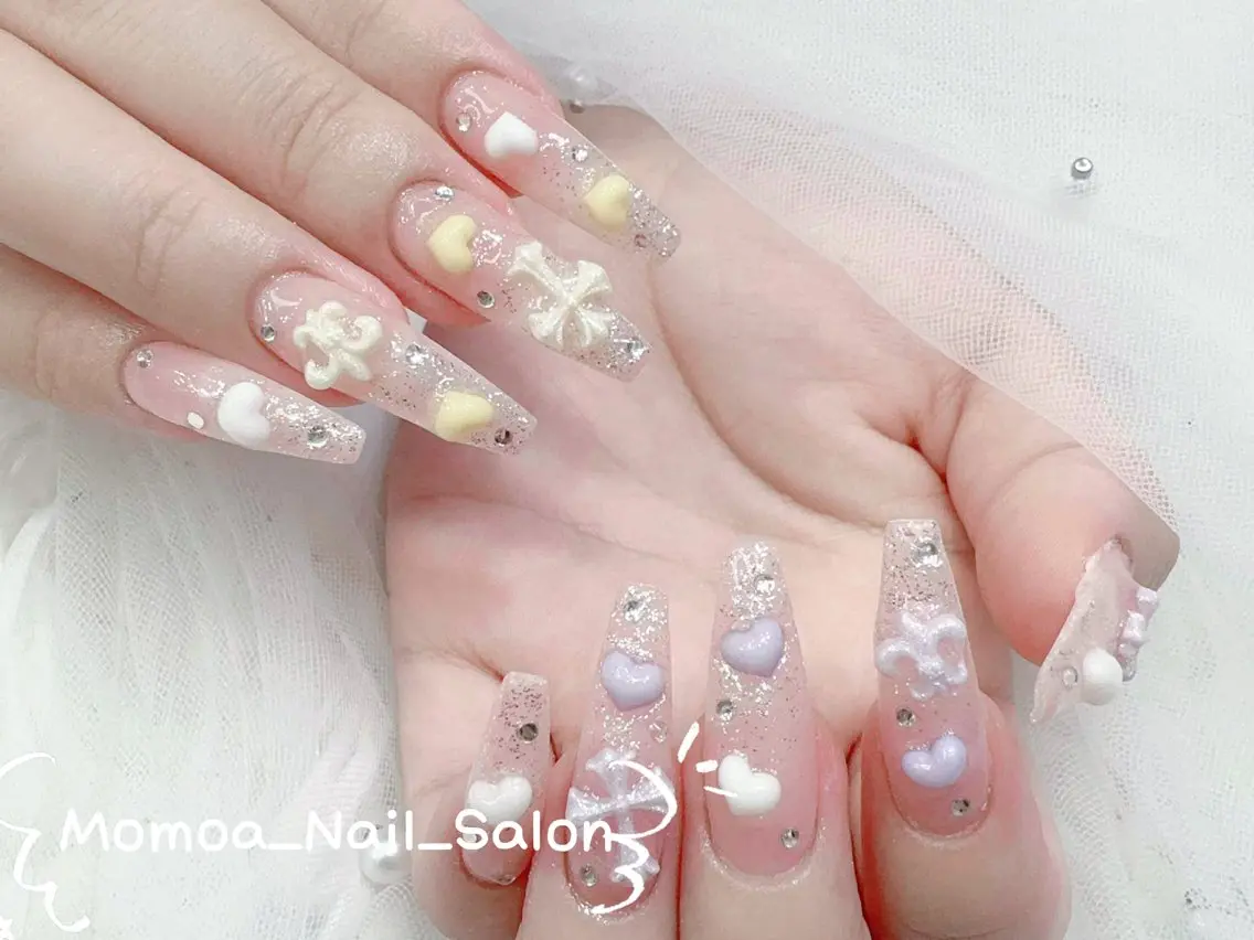 ネイル 成人式 ロングネイル マグネットネイル 大理石ネイル(マーブル) 持ち込み ハンドネイル MoMoA Nail ネイル長さ出し専門店のネイルデザイン