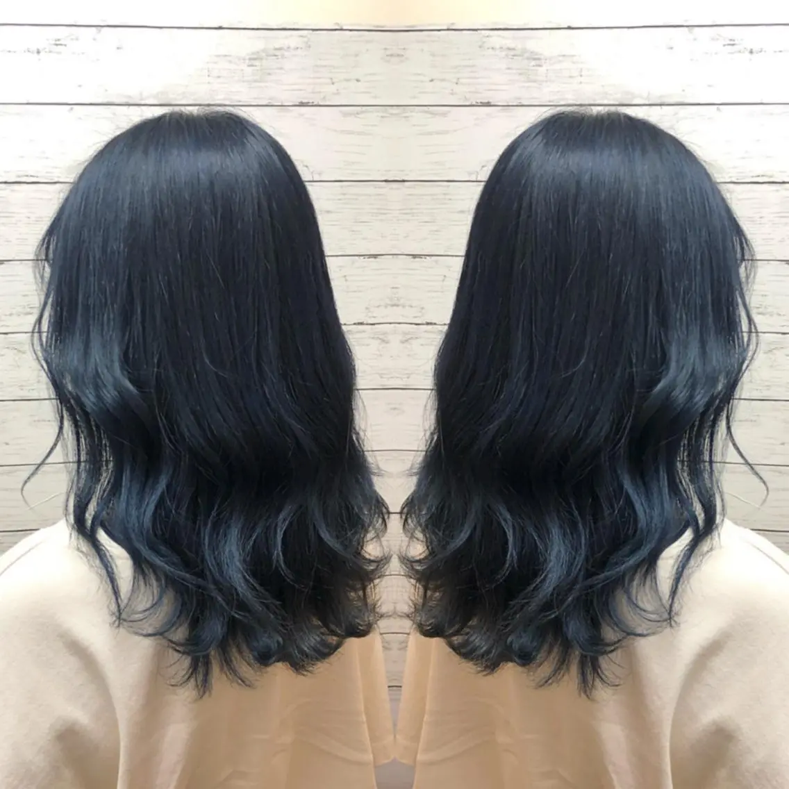 セミロング カラー ブルーカラー ネイビーカラー ヘアカラー ヘアセット 韓国ヘア🤍髪質改善 🇰🇷AKANEのヘアスタイル