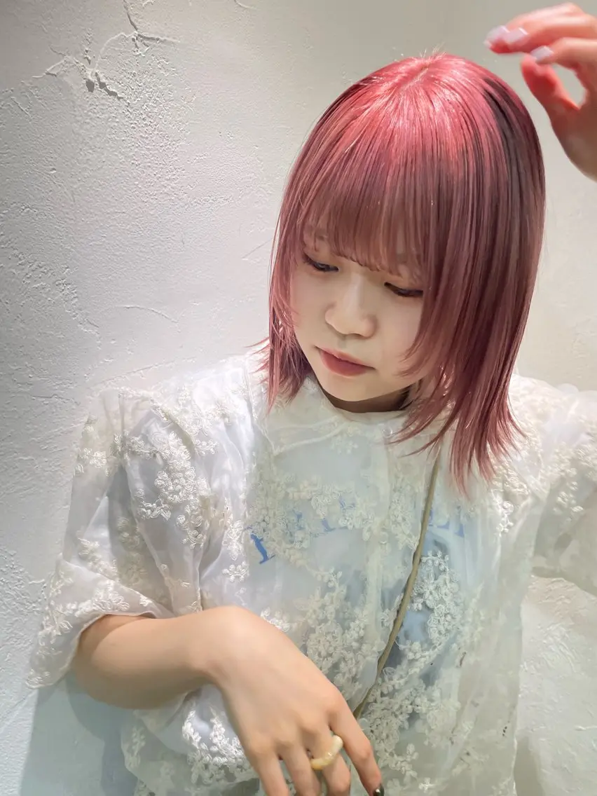 ミディアム カラー ベージュカラー ブリーチ オレンジ ピンクカラー ピンクベージュ ヘアカラー トリートメント 🌙赤み消し/韓国/ 艶カラー/suwaのヘアスタイル