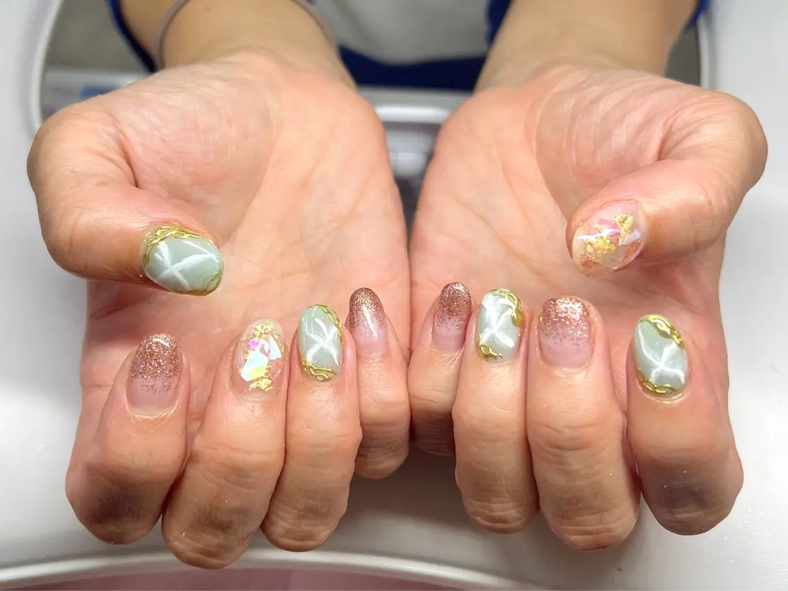 ネイル ボルドー ブラウン チークネイル ドット フットネイル ハンドネイル VAN NAIL SALON海老名店のネイルデザイン