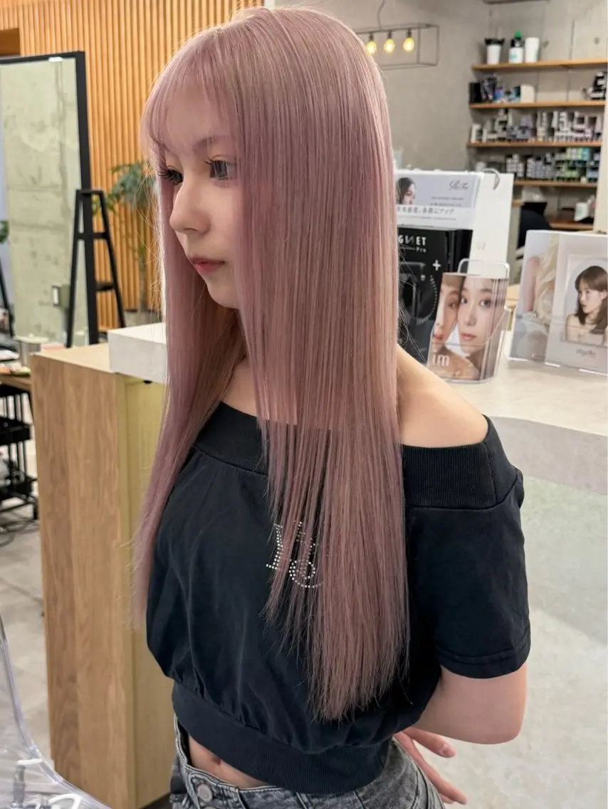 セミロング カラー ブリーチ ハイトーンカラー ラベンダーカラー ピンクカラー ピンクラベンダー ヘアカラー ブリーチ/ベージュ 💕/momoaのヘアスタイル