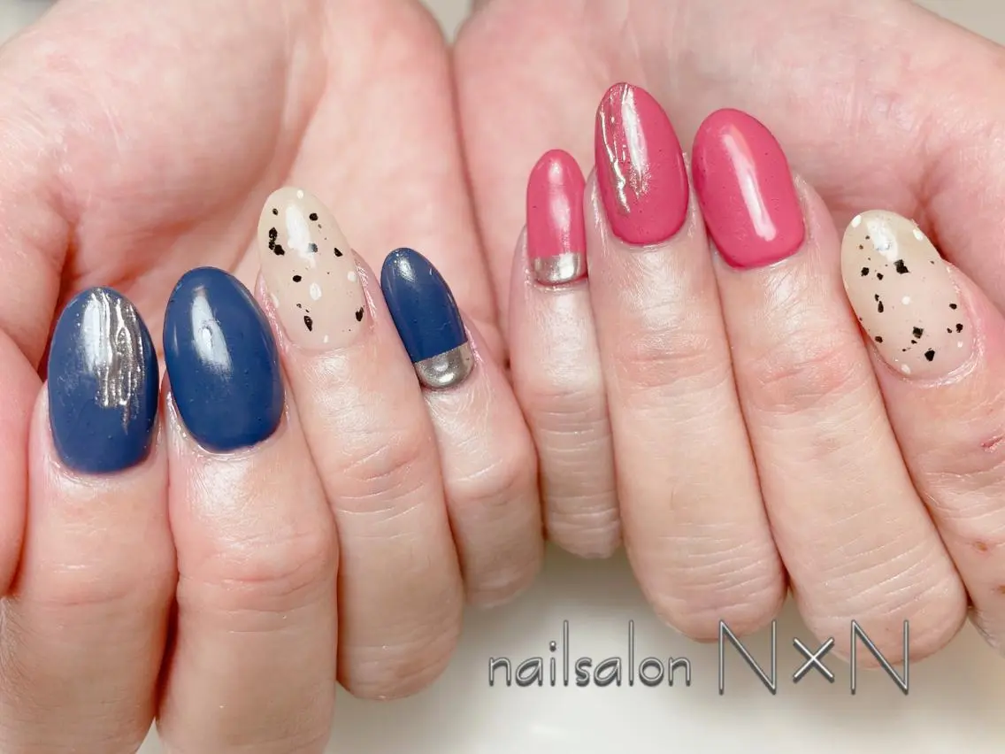 ネイル ブルー ジェルネイル ミラーネイル 持ち込み ニュアンスネイル nail salon N×Nのネイルデザイン