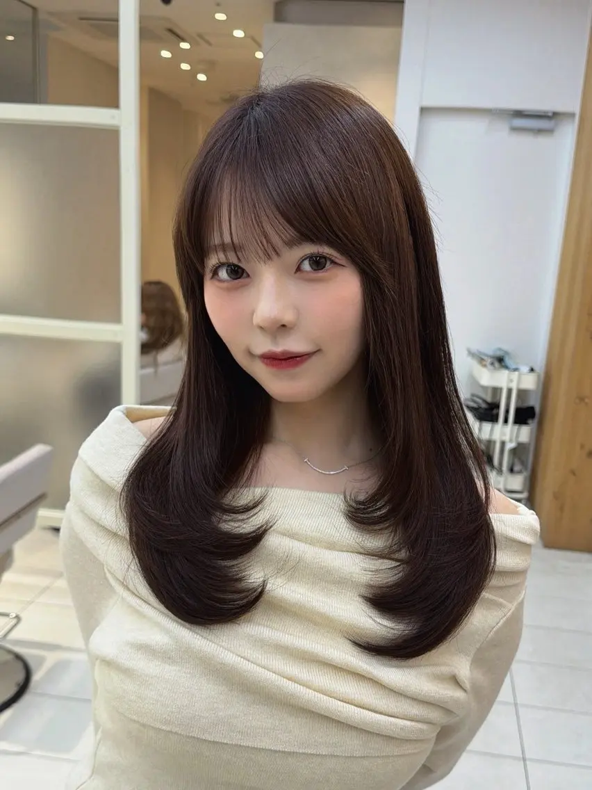 セミロング カット ヘアカラー トリートメント 顔周り/レイヤー /韓国ヘア/TAKUのヘアスタイル