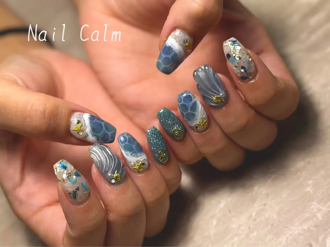 ネイル 夏ネイル ハンドネイル プライベートサロン Calmのネイルデザイン