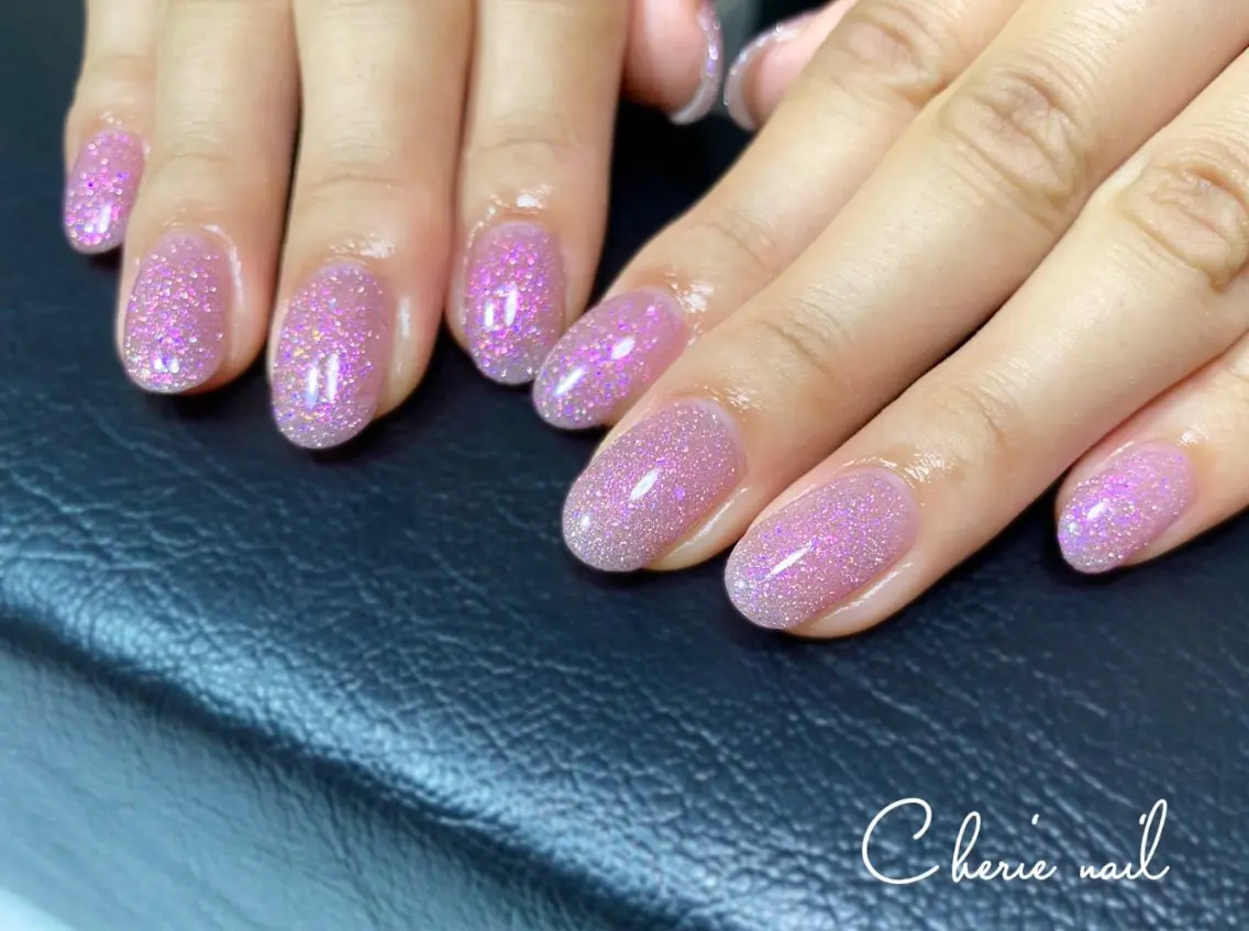 ネイル フラッシュネイル ジェルネイル キラキラネイル ピンク Cherienail yunaのネイルデザイン