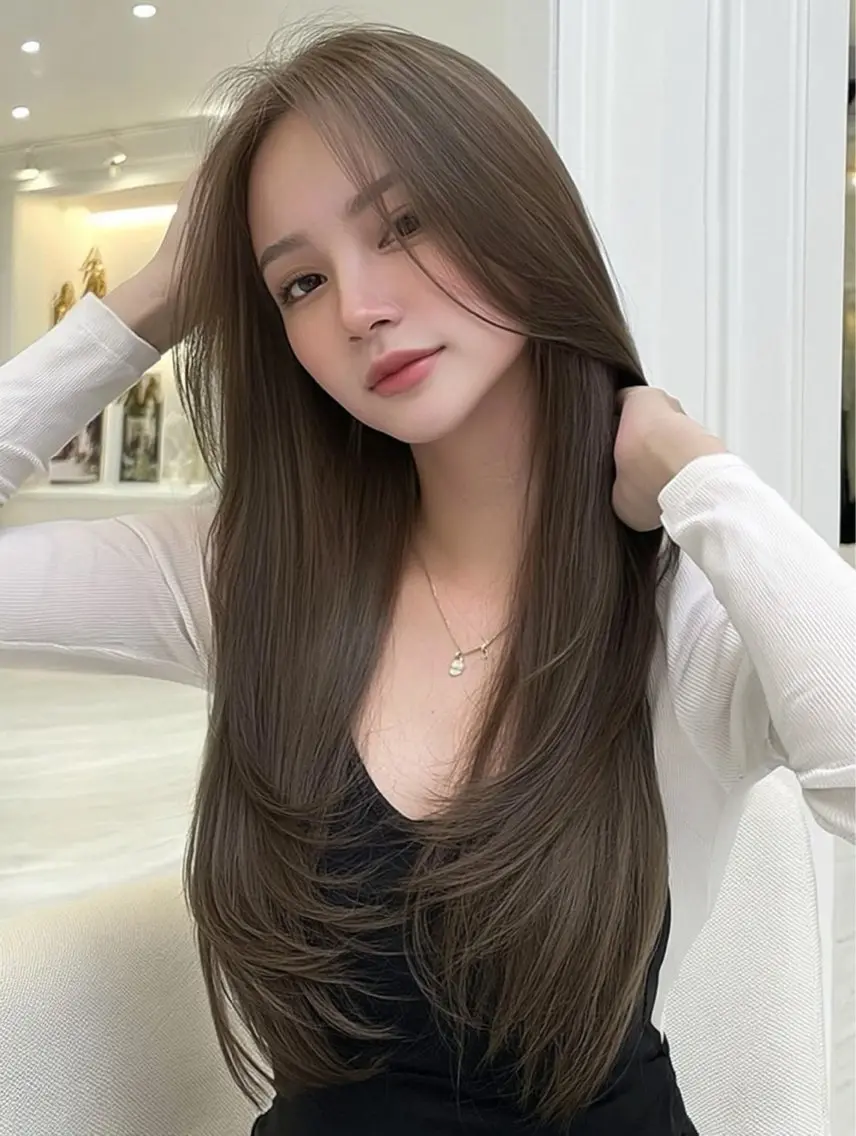 ロング ボブ 髪質改善 韓国風ヘア レイヤーカット 縮毛矯正 髪質改善/顔まわり minami🍀✩.のヘアスタイル