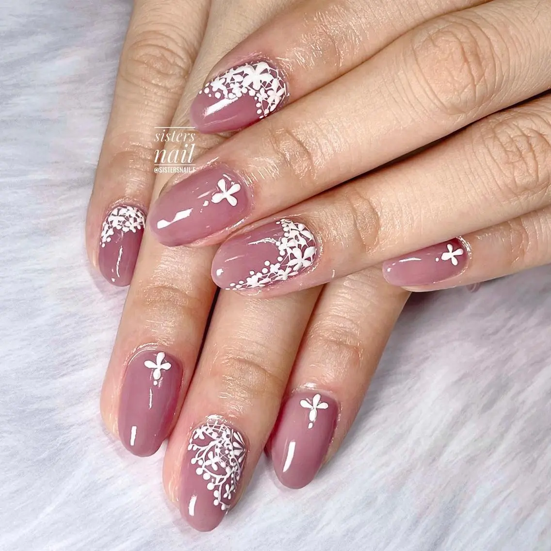 ネイル アートネイル フラワーネイル レース ピンク sisters nail.fのネイルデザイン