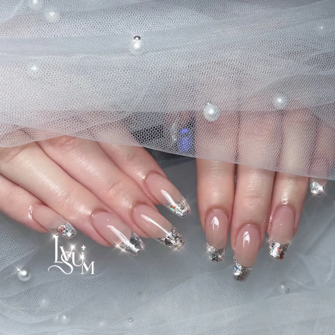 ネイル フレンチネイル ガラスフレンチ ロングネイル lvsum nailのネイルデザイン