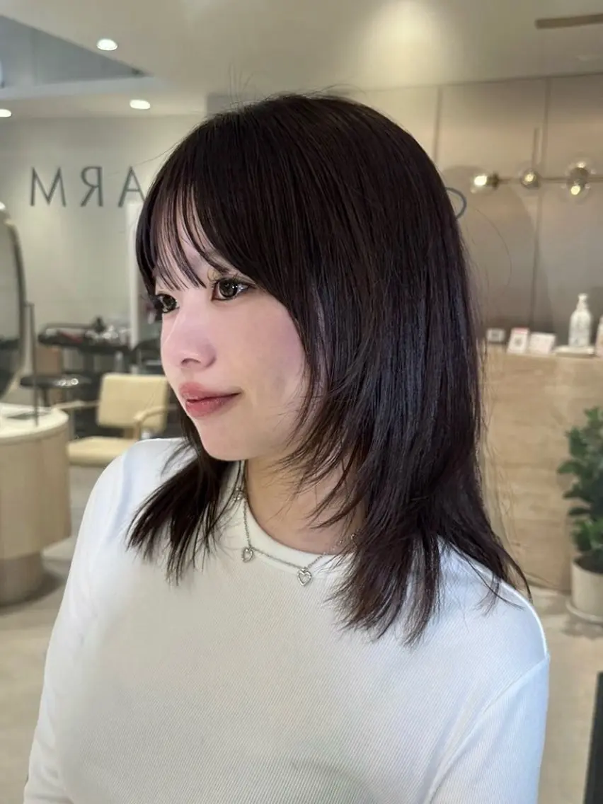 ミディアム 伸ばしかけ レイヤーカット カット ヘアカラー 似合わせ/透明感 /顔まわりカット🌿のヘアスタイル