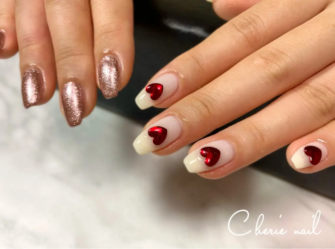 ネイル ジェルネイル ハート ピンク ハンドネイル Cherienail yunaのネイルデザイン