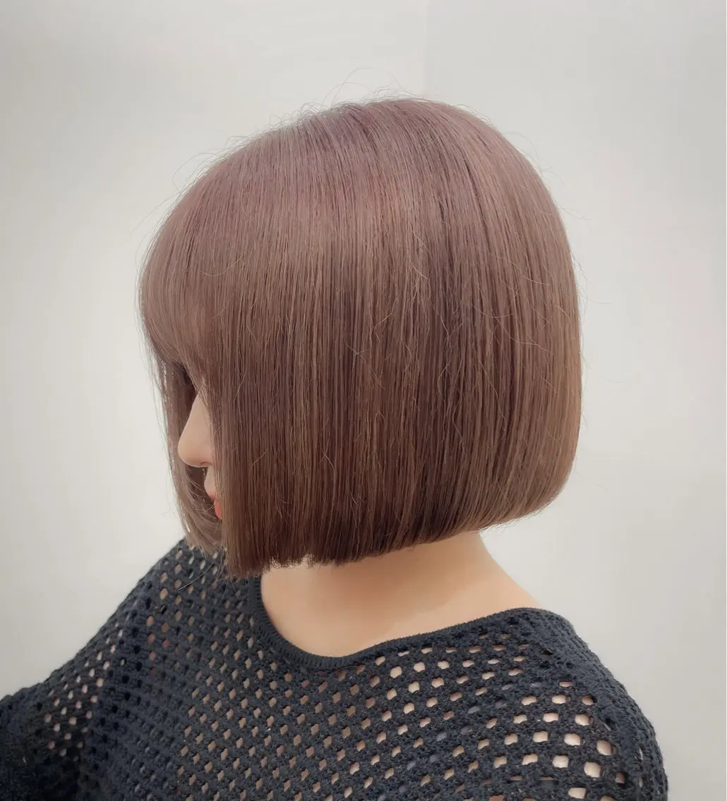 ミディアム カラー ベージュカラー ピンクカラー ピンクベージュ ボブ 蜂須賀🐝縮毛矯正 ストレートパーマのヘアスタイル