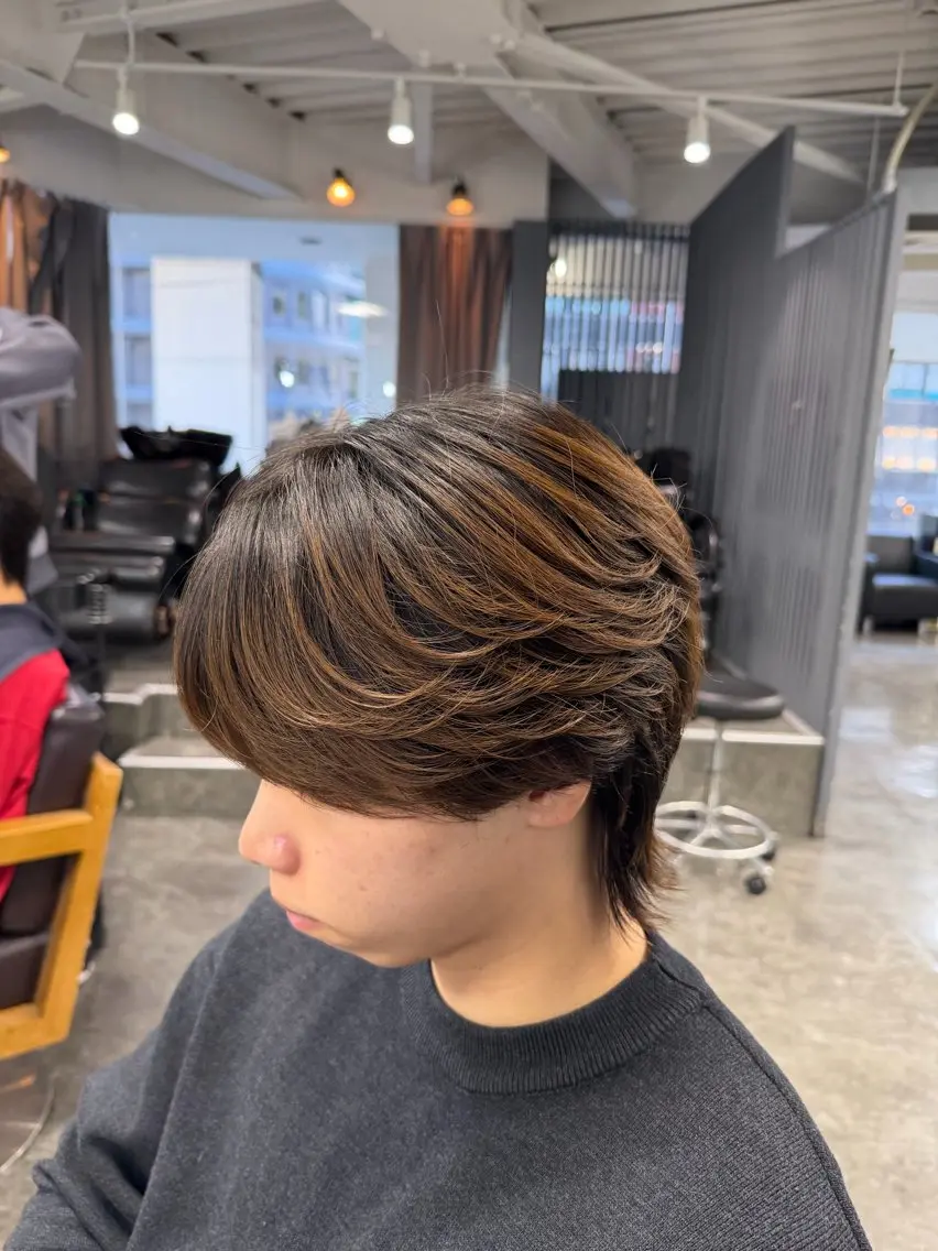 パーマ メンズ 梅田/センターパート 山下学偉のヘアスタイル