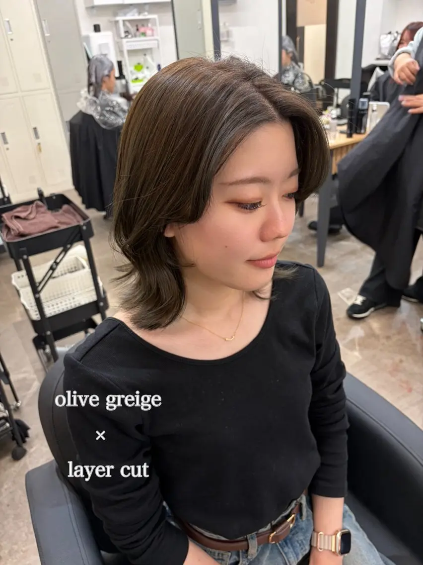 ミディアム カット ヘアカラー トリートメント 🫧艶髪レイヤー/韓 国ボブ💎石川遥💎のヘアスタイル