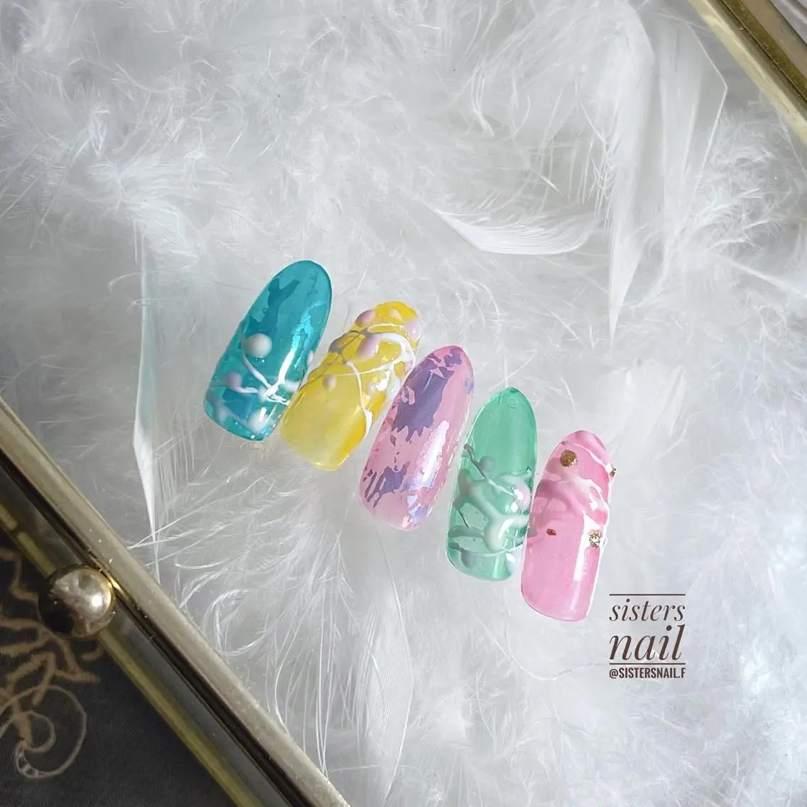 ネイル アートネイル ブルー クリアネイル ドット ジェルネイル sisters nail.fのネイルデザイン
