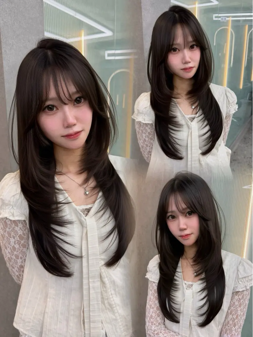 ロング カラー ヘアアレンジ 韓国風ヘア レイヤーカット 小顔カット ワンホンヘア ワンホンヘア🖤 /miyuのヘアスタイル