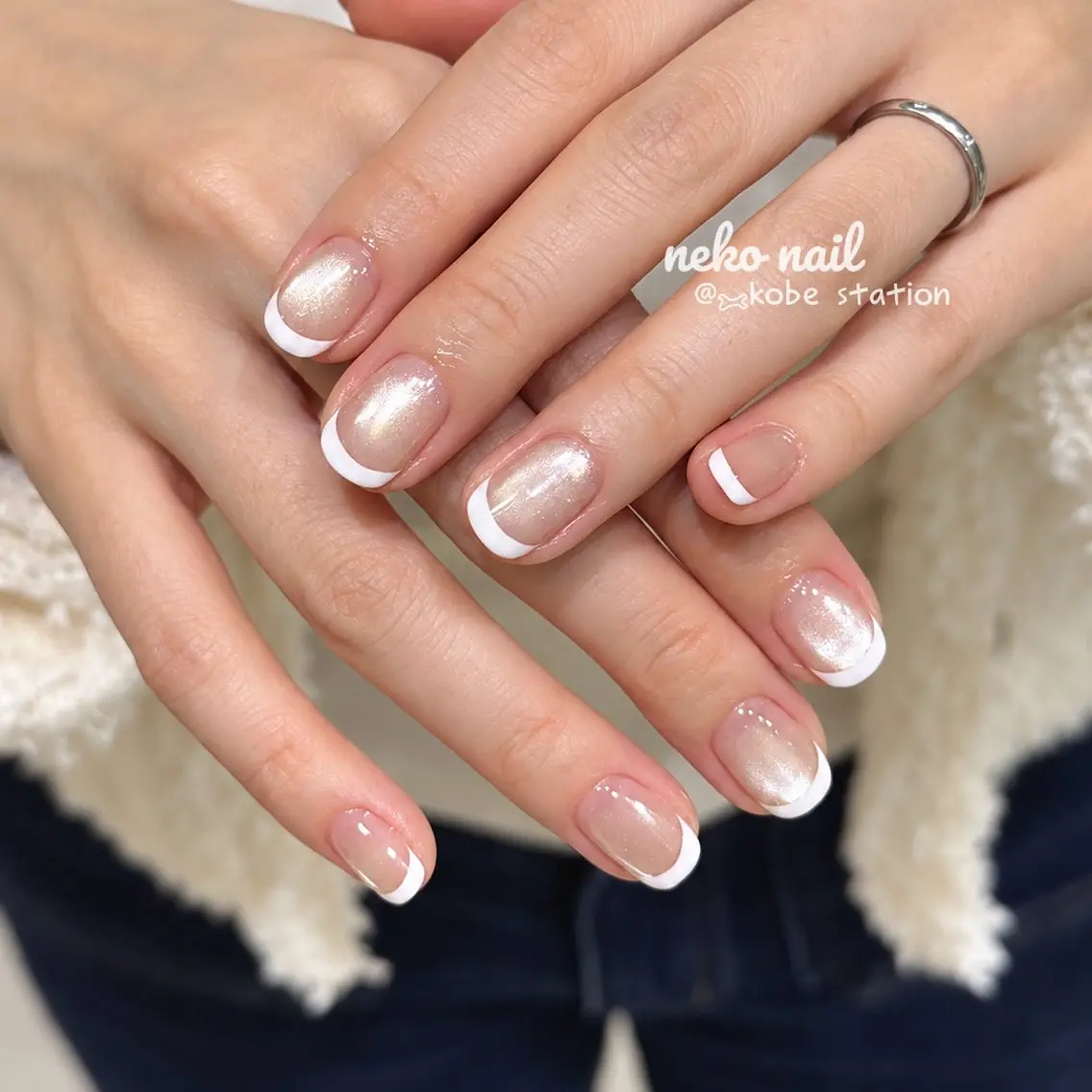 ネイル フレンチネイル マグネットネイル ハンドネイル neko nail三宮元町店のネイルデザイン
