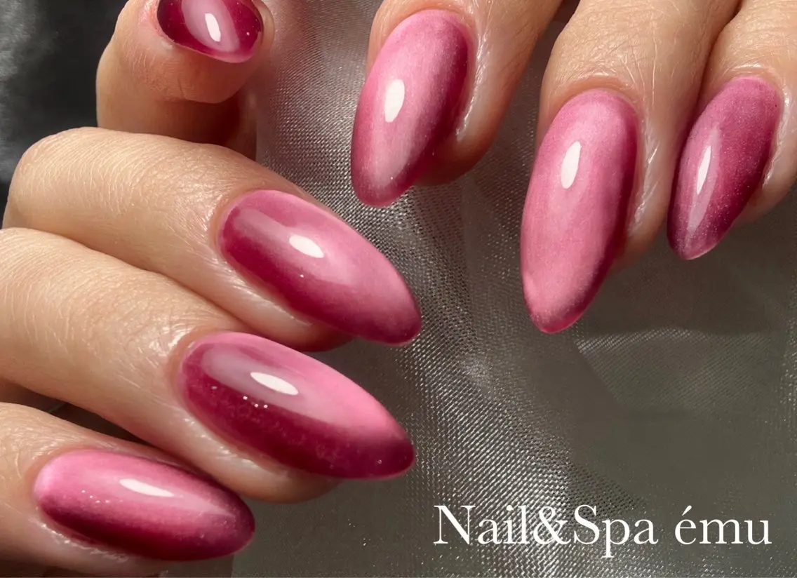 ネイル マグネットネイル ピンク リボン Nail&Spa émuのネイルデザイン