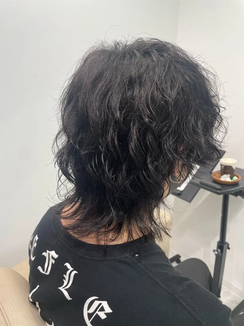 ミディアム パーマ メンズ カット パーマ トリートメント 村上 祐香のヘアスタイル